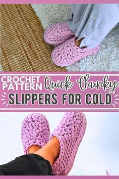 crochet pattern quick chunk slippers for cold weather - click to see the video