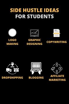 the side hustle ideas for students logo, graphic design, copywriter, blogging, infographing