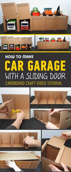 how to make an easy car garage with a sliding door cardboard craft video tutors