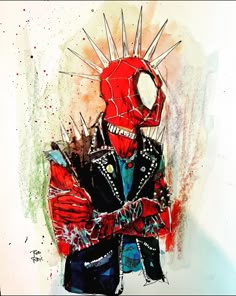 a drawing of a spider man with spikes on his head and hands in front of him