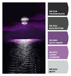 an image of the moon over water with purple hues and gray tones in it