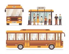 people waiting for the bus to arrive at the bus stop in flat design style illustration