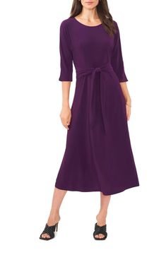 Chaus Tie Front Midi Dress | Nordstrom Fall Petite Outfits, Purple Dress Casual, Plum Midi Dress, Plum Colored Dresses, Purple Midi Dress, Midi Dress Style, Belted Midi Dress, Wrap Midi Dress, Women Wedding Guest Dresses