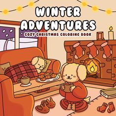 a book cover for winter adventures cozy christmas coloring book with two teddy bears eating cookies