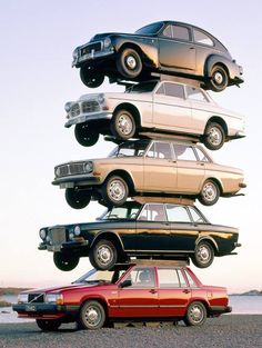 several cars stacked on top of each other