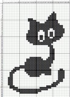 a cross stitch pattern with a black and white cat in the middle, on top of a