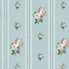 a blue wallpaper with white and pink flowers in the center on a light blue background