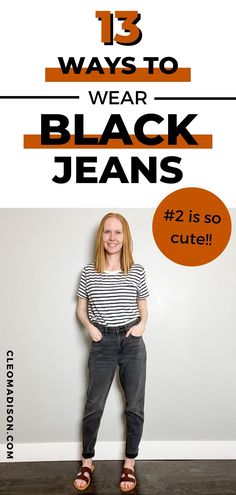 What To Wear With Black Jeans - Cleo Madison Styling Black Jeans Fall Outfits, Off Black Jeans Outfit, Faded Black Jeans Outfit Fall, Faded Black Jeans Outfit Summer, Light Wash Black Jeans Outfit, Work Outfit Black Jeans, Black Jeans Outfit 2024, Black Jeans Outfit Fall 2023, How To Style Black Jeans Casual