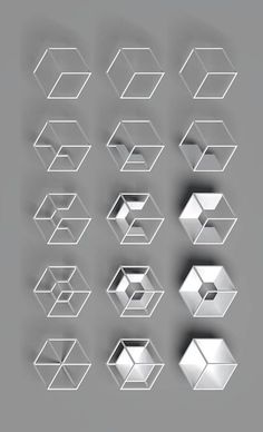 an abstract set of 3d shapes on a gray background