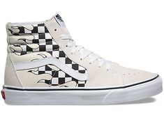 Vans Sk8-Hi Checkerboard Flame White - VN0A38GERX7 Vans And Socks, Vans Boots, Checkerboard Vans, Sneakers Outfit Men, Tenis Vans, Vans Sk8 Hi, Men's Vans, Hype Shoes, High Top Vans