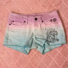 Mermaid Shorts Size 3 Cute Pink Denim Shorts, Mermaid Shorts, Disney Shorts, Disney S, Little Mermaid, The Little Mermaid, Jean Shorts, Pink Blue, Denim Shorts