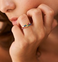 Meet our Mini Rainbow Band Ring- this whimsical piece is adorned with an arc of meticulously selected CZ stones, each shimmering with the joyous hues of the rainbow. Perfect for the color-loving daydreamer, this ring is more than an accessory—it's your very own piece of wearable joy. Rainbow Band, Zodiac Necklaces, Gold Piece, Flower Bracelet, Everyday Jewelry, Cz Stone, Huggies Earrings, Pure Silver, Real Gold