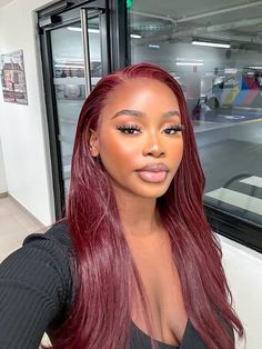 Color-Pop Wigs! Ruby Red 13x4 HD Lace Front Wig Silky Straight 14-16"&24-26" 180% Density Introducing the Brooklyn Hair 13x4 Lace Front Color-Pop Wigs! Made from 100% Virgin Brazilian Straight Human Hair, these high-quality lace front wigs offer a natural hairline and easy customization. Choose from 6 stunning colors: Natural Black, Ruby Red, Sun-kissed, Cajun Spice, Espresso, and Moonlit. Achieve a flawless and vibrant look with these wigs. Product Detail Series 13x4 Lace Front Wig Hair Color R 99j Hair Color Black Women, Ruby Red Hair Color, Dark Red Wig, Straight Red Hair, Ruby Red Hair, Cajun Spice, Black Ruby, Brazilian Straight Human Hair, Red Wig