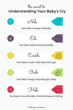 the baby's guide to understand your baby's cry is shown in this poster