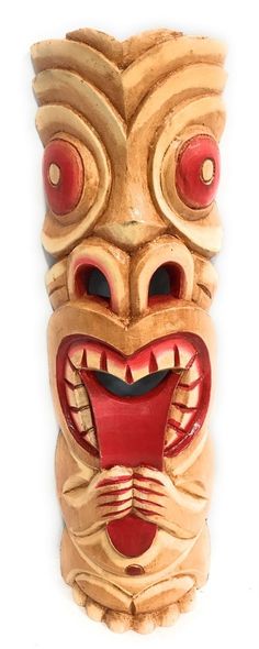 Here is a hand carved Tiki mask with a beautiful finish. This Big Kahuna mask - Tiki of Money was hand carved with great attention to details (ready to hang!). * Big Kahuna tiki mask * Hand carved and hand painted * material: wooden * Size: 20" X 6" X 3" * Ready to hang * Great Tiki gift idea, trophy ideas or corporate gifts! Carved Mask, Trophy Ideas, Craft Sculpture, Big Kahuna, Tiki Statues, Bamboo Wind Chimes, Tiki Bar Decor, Wood Wall Plaques, Tiki Mask