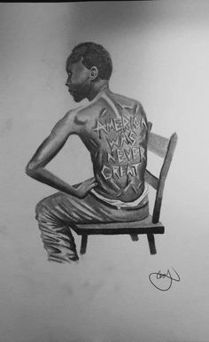 a drawing of a man sitting in a chair with his back turned to the camera