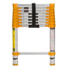 a yellow and white ladder with six different types of tools on it's sides