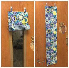 the door is decorated with an owl and flower pattern, and has two hooks on each side