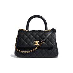 Description Size: 5.5 × 9.4 × 3.9 inches / 14 × 24 × 10 cm ; Grained Calfskin Leather Ruthenium-Tone Metal Comes with dust bag and ation cards Chanel Black Bag, Chanel Top Handle Bag, Black Chanel Bag, Handbag Ideas, Coco Handle, Mode Chanel, Chanel Store, Couture Mode, Chanel Spring