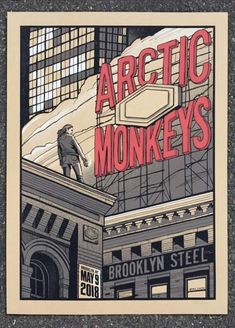 an image of a man on top of a building with the words arctic monkeys above it