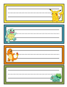 pokemon name tags for kids to write and draw on the back of their bookmarks