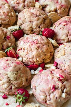 strawberry muffins with white chocolate chips and strawberries