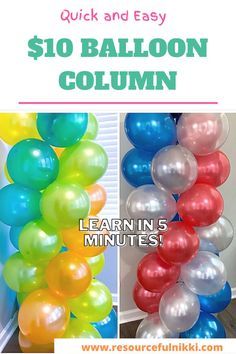 balloons with the words $ 10 balloon column in front of it and an image of how to