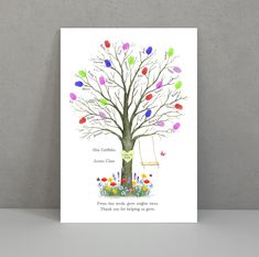 a card with an image of a tree on it