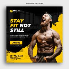 Fitness instagram gym social media post ... | Premium Psd #Freepik #psd #banner #design #fitness #gym Gym Advertising, Workout Posters, Free Social Media