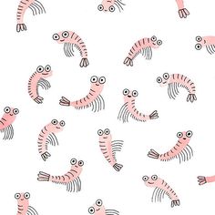 many pink worms with eyes and legs are depicted in this pattern on a white background