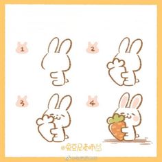 the instructions for how to draw bunnies and carrots in cartoon style with colored pencils