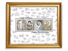 a birthday card with the number two in it's gold frame and handwritten letters