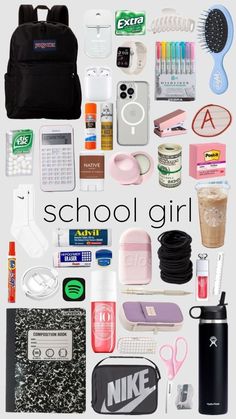 School Bag Organization, School Necessities, School Emergency Kit, School Backpack Essentials, School Survival Kits, Pretty School Supplies, Best Friend T Shirts, School Bag Essentials, Backpack Essentials