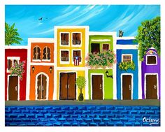 an image of a painting of colorful buildings