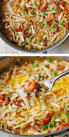 two pictures showing the process of making pasta