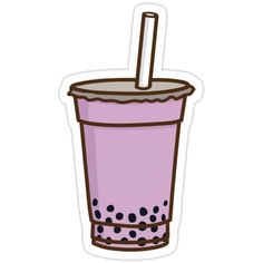 a purple cup with a straw sticking out of it's top and polka dots on the bottom