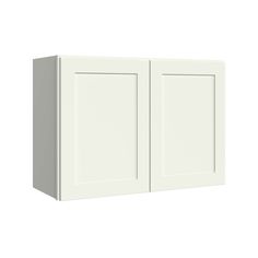 a white wall cabinet with two doors