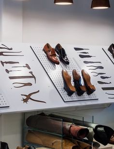 there are many pairs of shoes on display