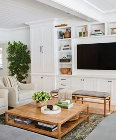 a living room filled with furniture and a flat screen tv mounted on a wall above a wooden coffee table