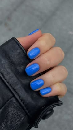 Rectangle Nails, Short Blue Nails, Blue Nails Short, Blue Nail Polish, Gel Art, Cute Gel Nails