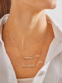 For those who like to add a little bit of sparkle to their personalized pieces, we designed the Pavé Custom Nameplate Necklace. Choose from either uppercase block or lowercase script font to make this style 100% you. The customization of your choice will be placed on a super dainty curb chain. "...after wearing [this necklace] almost daily, the 18K gold plated sterling silver looks as good as new" - Brides (Pavé Custom Nameplate Necklace) 2 Name Necklace, Customized Signature Nameplate Necklace, Everyday Nameplate Name Necklace, Everyday Nameplate Necklace, Classic Everyday Customizable Necklaces, Classic Everyday Customizable Necklace, Everyday Nameplate Necklace With Names, Classic Customizable Name Necklace As Personalized Gift, Classic Customized Name Necklace For Mother's Day