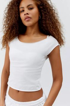 Out From Under Cotton Compression Boatneck Tee | Urban Outfitters Urban Outfitters Top, Urban Outfitters Clothes, Summer Attire, Cute Everyday Outfits, Urban Outfitters Tops, Knit Tees, Clothes Collection, Comfy Outfits, Boat Neck