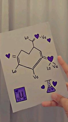 someone is holding up a card with the chemical symbol for love and two beakles