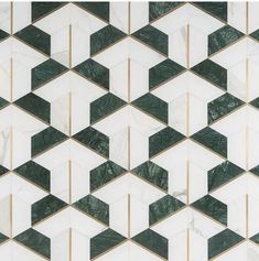 an abstract marble pattern with gold and green accents on the edges, including hexagonal tiles