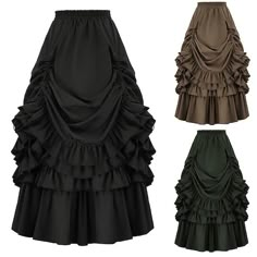 three different styles of skirts with ruffles on the bottom and bottom, one in black