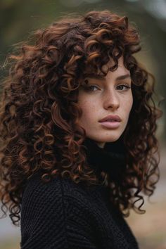 #curly  #hairstyles #hair Fall Color For Curly Hair, Auburn Brown Hair Curly, Hair Colors For Biracial Women, Red Lowlights In Brown Hair Curly, Chocolate Curly Hair Highlights, Honey Brunette Curly Hair, Curly Chestnut Hair, Shoulder Length Curly Hair Highlights, Cinnamon Highlights Curly Hair