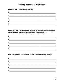 Radical Acceptance Worksheet, Self Discovery Worksheets, Radical Acceptance Dbt Worksheet, Dbt Skills Worksheets Free Printable, Self Improvement Worksheet, Counseling Worksheets Therapy Tools, Self Development Worksheets, Accountability Worksheets, Triggers Worksheet