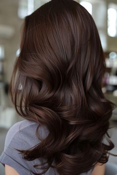 Perfect Chocolate Brown Hair, Brown Hair Color Without Highlights, Hair Dye Chocolate Brown, Dark Chocolate Mocha Hair Color, Brown Hair Single Color, Chocolate Long Bob, Chocolate Brown Hair Colour Ideas, Chocolate Dark Hair, Dark Brown Chestnut Hair