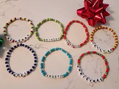 Christmas Stretch Bracelets Ideas, Xmas Bracelet Ideas, Christmas Bracelets Beaded, Xmas Bracelets, Christmas Bracelet Ideas, Winter Bracelets, Winter Bracelet, Word Bracelets, Bracelets Christmas