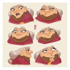 an old woman with different facial expressions in various stages of making faces and looking at the camera